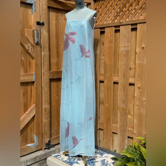 🆕 RAT & BOA 🧿 NWOT Marisol Blue Floral Printed Sequin Shimmer Maxi Dress Sz L - Picture 3 of 15
